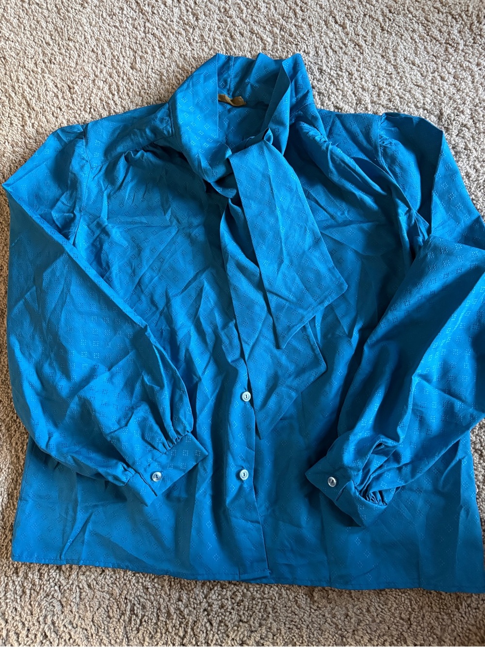 100% Silk- Blue Tie-Neck Blouse